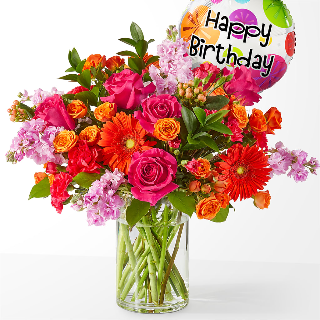 Fiesta Bouquet with Birthday Balloon – Dreamy Flowers Llc, Wesley Chapel FL