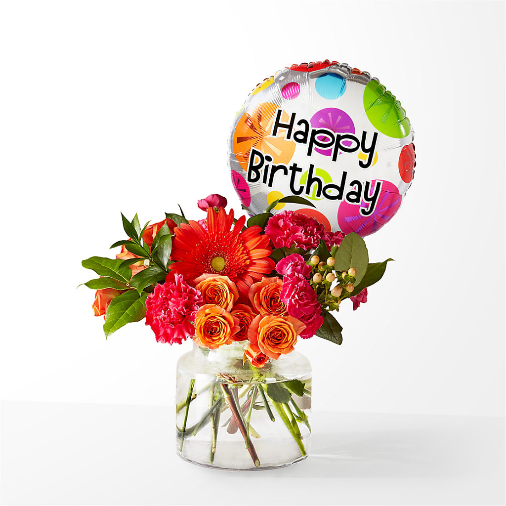 Fiesta Bouquet with Birthday Balloon – Dreamy Flowers Llc, Wesley Chapel FL