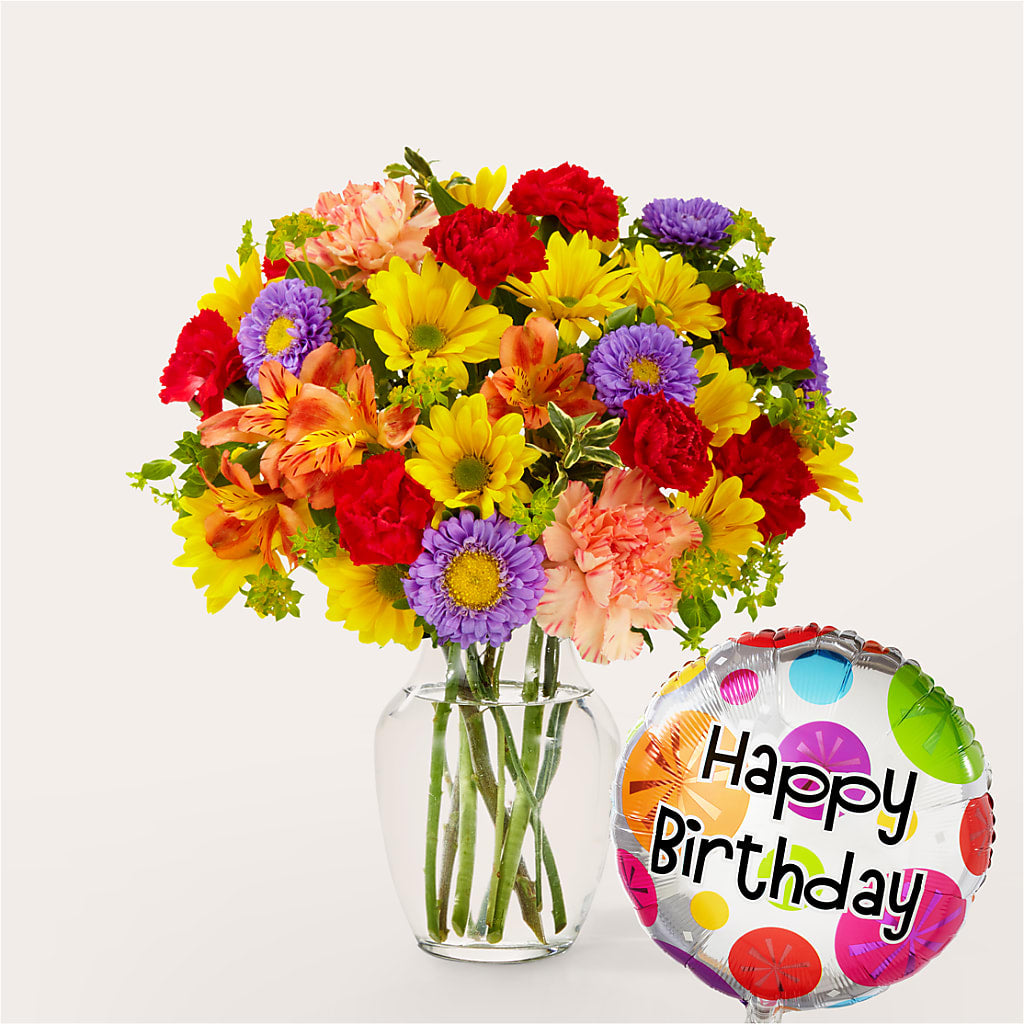 Kaleidoscope Bouquet with Birthday Balloon – Dreamy Flowers Llc, Wesley Chapel FL