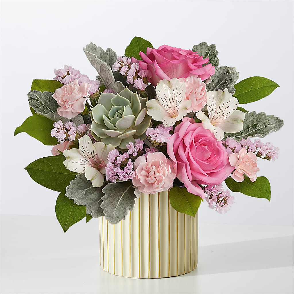 Dusty Rose Bouquet with Ivory Vase – Dreamy Flowers Llc, Wesley Chapel FL