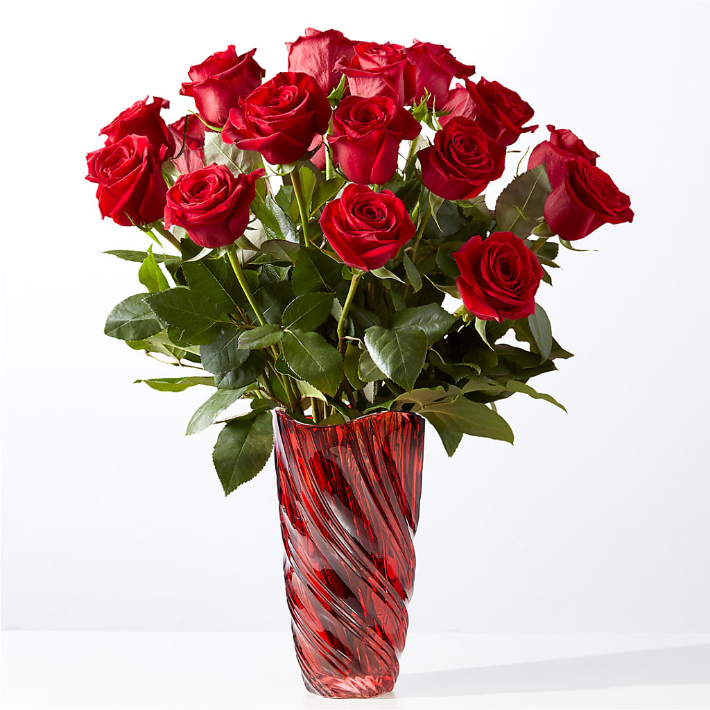 Classic Love Red Rose Bouquet with Luxe Swirl Vase – Dreamy Flowers Llc, Wesley Chapel FL