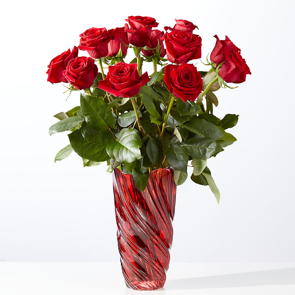 Classic Love Red Rose Bouquet with Luxe Swirl Vase – Dreamy Flowers Llc, Wesley Chapel FL