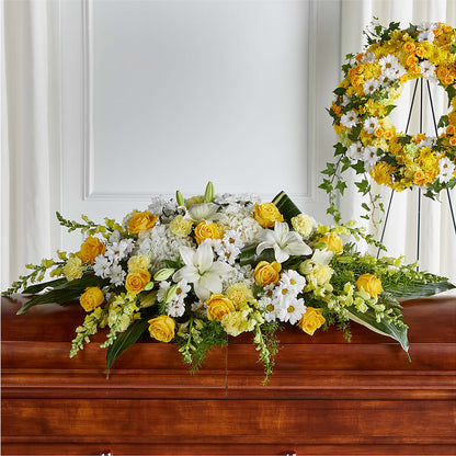 Golden Harmony Casket Spray –  Dreamy Flowers Llc, Wesley Chapel FL